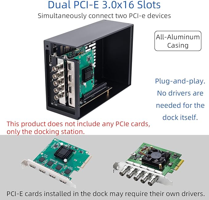 Thunderbolt 3/4 USB4 PCIe Expansion Chassis, External Enclosure with Two PCI Express Slot Compatible with Decklink Capture Card, for Laptops / NUC PD 85W Recharging (MK-T2L)