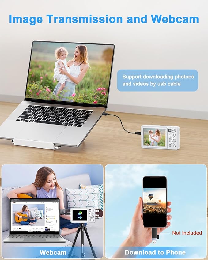 Digital Camera, 4K 64MP Cameras for Photography, Point and Shoot Digital Camera with Auto Focus, Dual Camera, Flash, 16X Zoom, Anti Shake, 32GB Card, Compact Vlogging Camera for Teens, Adults