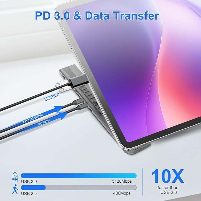 8-in-1 USB C Laptop Docking Station Stand, Laptop Tablet Stand Adjustable, SD/TF Card Slots Fast Charging, Multiport Adapter Computer Cooling Stand, Cooling Riser Office Workstation Hub