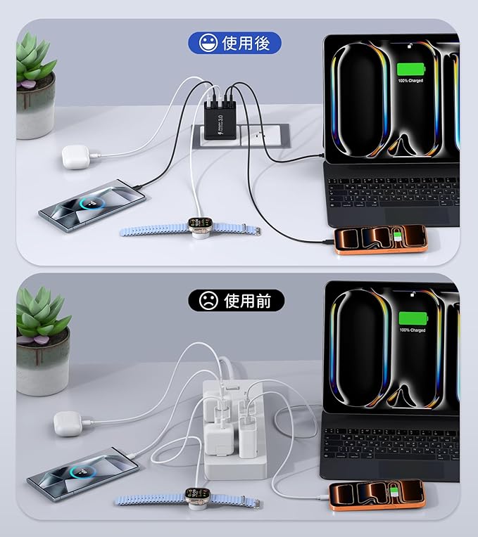 [2-Pack] USB C Wall Charger, 50W USB C Charger Block 5-Port PD Fast Charging Blocks,2USB C+3USB A Multiport Plug,Type C Power Adapter Brick Cube for iPhone 17/16/15/14/13/Pro,Samsung,for Switch（Black）