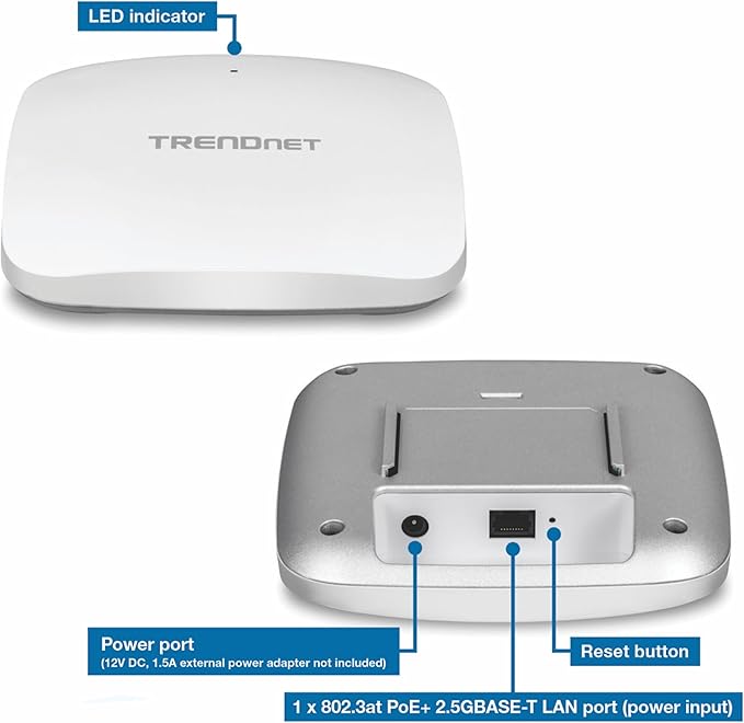 TRENDnet AX5400 Dual Band WiFi 6 PoE+ Access Point, TEW-925DAP, 1 x 2.5GBASE-T PoE+ LAN Port, OFDMA and MU-MIMO Technology, 4804Mbps (5Ghz), 573Mbps (2.4Ghz), WPA3 Ecryption, White