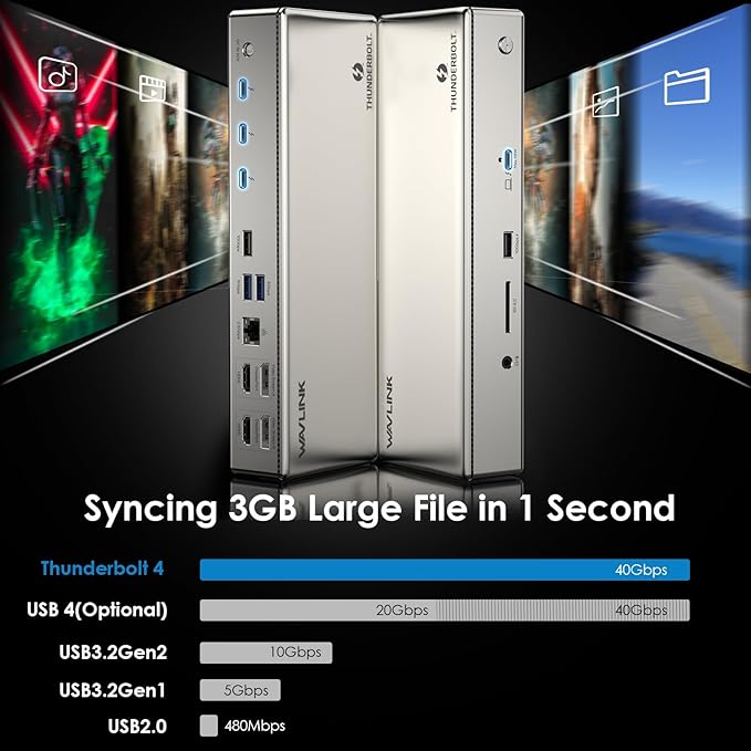 WAVLINK Thunderbolt 4 Dock with 100W Charging, Displaylink Docking Station Quad 4K@60Hz Monitor,3 Thunderbolt 4 Ports, 2.5G Ethernet, Thunderbolt Dock for Mac M1-M4 and PC,Displaylink Driver Required