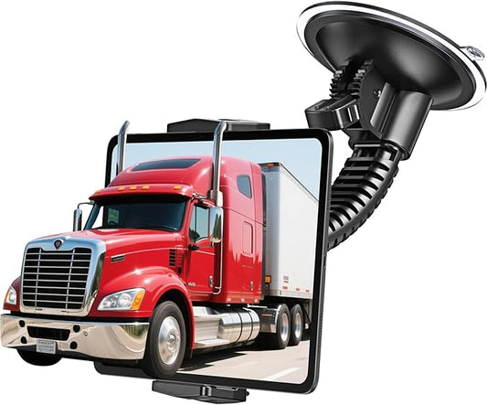 APPS2Car Truck Tablet Holder with Heavy-Duty 4.33" Large Suction Cup, 8-Level Non-Sticky Vacuum Suction Power, Ultra Stable Double-Rib Adjustable Arm, Tablet Car Mount for iPad Pro Air Mini Samsung
