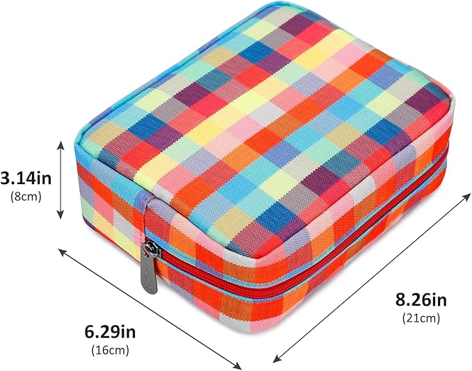 E-Tree Cute Makeup Bag,Big Travel Make up Pouch,Zipper Large Toiletry Cosmetic Brush Skin Care Case for Women Man,Tech Electronic Organizer,Small Canvas Storage for Personal Items,Colorful Checkered