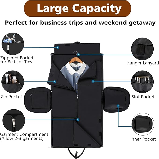 4pcs Convertible Garment Duffel Bag for Travel - 50L 2-in-1 Carry On Weekender Overnight Bag with Toiletry Bag, Fits Suits & Dresses, Trolley Sleeve, Hanging Suit Compartment, Waterproof Shoe Pocket