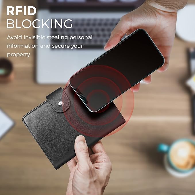 Polare Luxury RFID Blocking Leather Passport Holder Travel Wallet For Men and Women (Black(Snap Version))