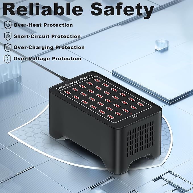 Charging Stations for Multiple Device, 150W 30 Ports Phone Charging Station with Fast Charging, USB Multiple Charging Station for Travel Home Office Party