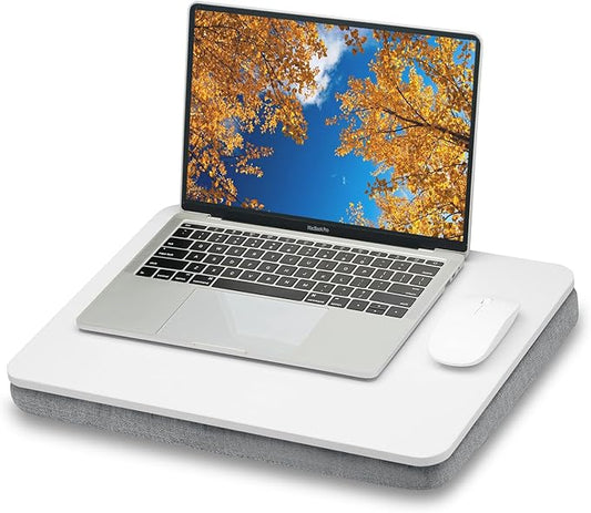 Lap Desk with Pillow Cushion, Portable Laptop Bed Desk, Fits up to 15.6 inch Laptop, Lap Stand for Bed & Couch & Carpet, Book Tablet/Drawing Board - White