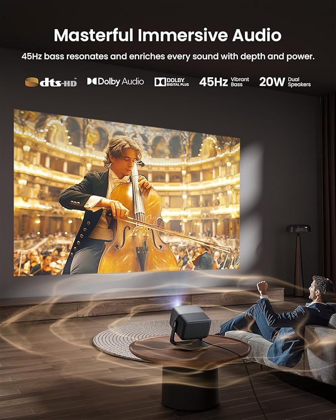 JMGO N1S Ultra 4K Triple Laser Projector with WiFi and Bluetooth, 2800 ISO Lumens, Google TV, 360° Sensorless Picture Correction, 300", HDR10, 20W Dolby Digital Plus, 3D-Active, Smart and Portable