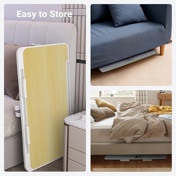 Laptop Lap Desk Include Cooling Fan,Adjustable Lap Desk with Light Fan,Folding Laptop Desk for Bed with USB,Bed Desk with Storage Drawer 60x40cm,White Oak