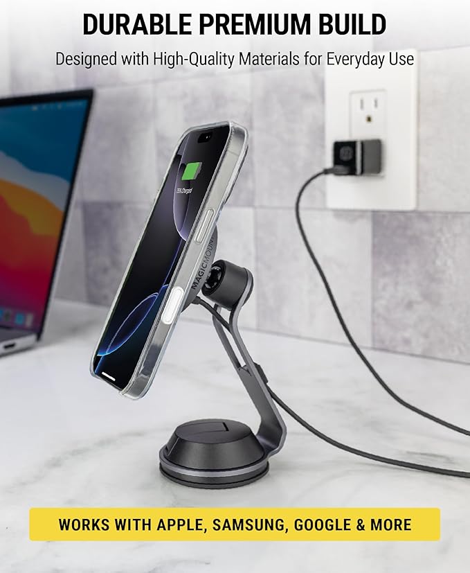 Scosche MagicMount Charge Pro Qi2 Home/Office MagSafe Suction Mount, 15W Fast Wireless Charger Magnetic Cell Phone Holder Compatible with iPhone 16/15/14/13/12 Pro Max Plus and Samsung Galaxy S25