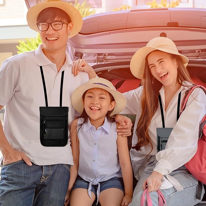 sundee Travel Neck Wallet with Double Zippers, RFID Blocking Passport Holder with Adjustable Neck Strap for Men and Women to Keep Cash, Credit Cards and Travel Documents Safe - Black