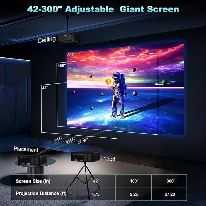 [Built-in Electric Bracket] Smart projector,Outdoor Projector With Wifi And Bluetooth,Full HD 1080P Native，Portable Porjector With Auto Focus&Keystone ,Movie Projector For Indoor&Outdoor Dess C4 Pro