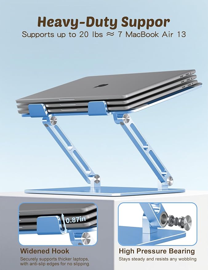 Laptop Stand for Desk – Portable Adjustable Laptop Riser & Holder, Foldable Computer Stand Compatible with MacBook Air Pro, Dell, HP, Lenovo (10"-17.3"), Featuring Cat Panel Design, Sky Blue