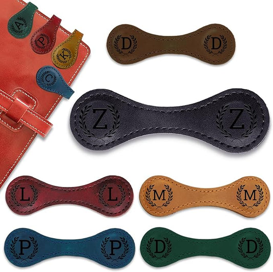 Personalized Leather Magnetic Bookmarks - 26 Letters Name Initial Vintage Engraved Bookmark Book Marker Clips Customized Gifts for Readers Kids Book Lovers Classmate (Black, Z)