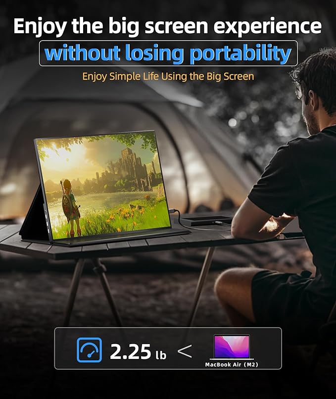 Portable Monitor, 18.5 Inch FHD 1080P 100% sRGB Laptop Screen Extender USB C HDMI Portable Gaming Monitor w/Smart Cover & Speakers, External Monitor for Laptop Mac PC