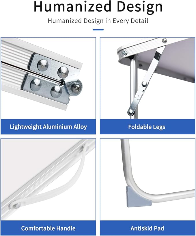 Foldable Laptop Table for Bed, SUVANE Lap Desk Bed Desk, Breakfast Serving Bed Tray, Portable Mini Picnic Table Storage Space Laptop Desk Reading Holder(Gray)