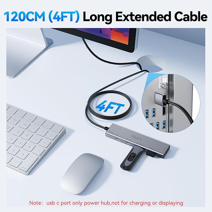 USB HUB 3.2, TSUPY USB 3.0 HUB 10Gbps USB 3.2 Gen 2 USB HUB with 4 Multi USB Ports, 4FT Extended Cable HUB for MacBook Air/Pro,Laptop,PC and More