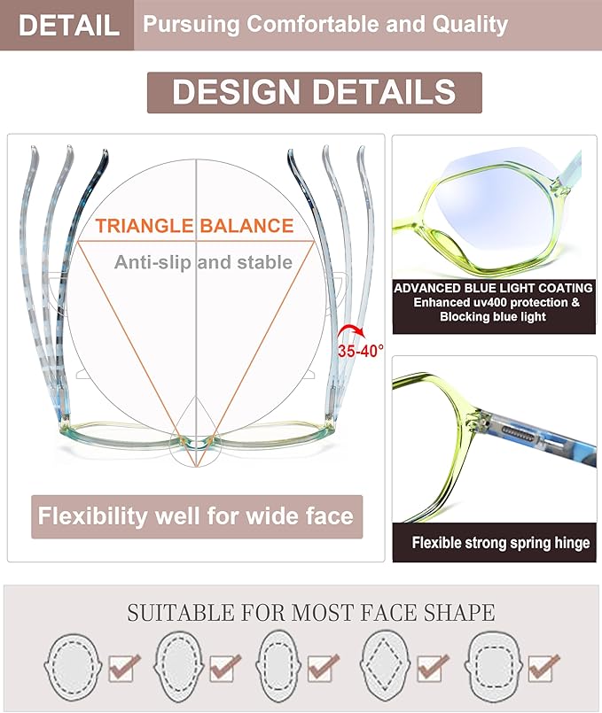 EYEURL Reading Glasses for Women 4-Pack Blue Light Blocking Reading Glasses Vintage Design Diamond-Shaped Frame Spring Hinge Readers Anti Glare Filter Lightweight Eyeglasses,3.5
