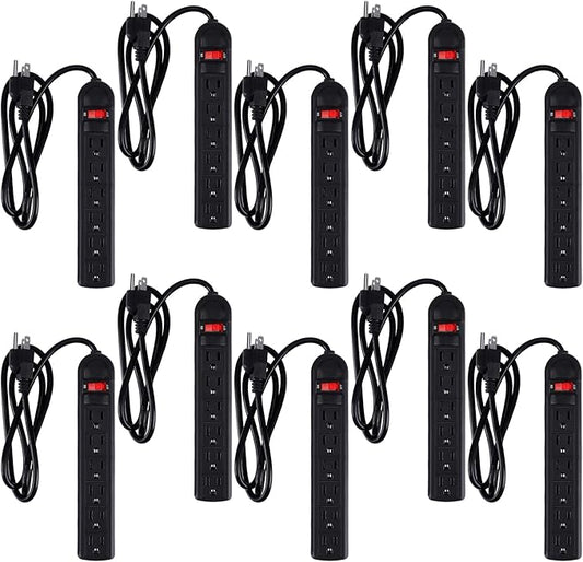 Hoteam 10 Pcs Power Strip Bulk 6 Outlet Surge Protector Power Cord Electrical Extension Cord with Switch Low Profile Plug Flat for Home Office(4 ft,Black)