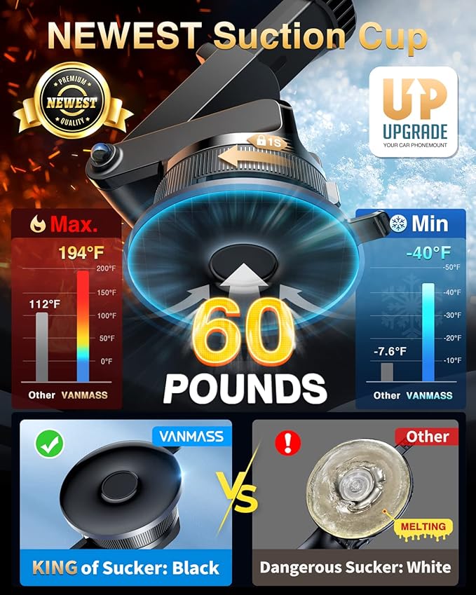 VANMASS Ace Car Phone Holder Mount New Upgraded [Military Steel Hook & Super Suction Cup] Handsfree Cell Phone Holder Car Dash Windshield Air Vent Stand for iPhone 14 13 12 Pro Max Samsung Truck,Blue