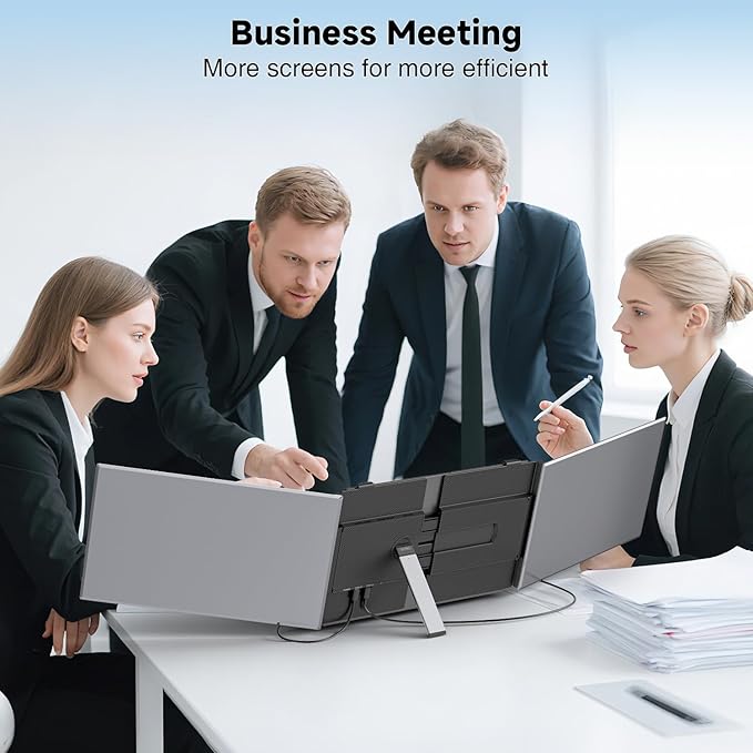 0.18" Ultra-Thin Triple Laptop Screen Extender, 14" 1080P FHD Portable Monitor for Laptops 13-17.3", Laptop Monitor Extender 2.2LB, USB-C HDMI Plug-Play for Mac Windows PS Switch Phone Pad Travel Work