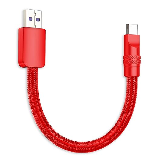 chubbycable Cute Chubby 120W Short USB C Cable Power Bank Fast Charging Cable Nylon Braided Charger Cord Compatible with iPhone 17-15 Series iPad, Red+Red, USB-A to Type-C, 0.82FT