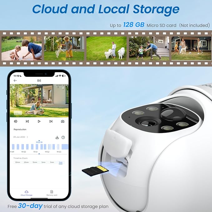2K Cameras for Home Security-2.4G WiFi Outdoor Camera Wireless Solar/Battery Powered, 360° Viewing, Human Detection, Color Night Vision, Cloud/SD Storage B6 (B6-White-3pack-2.4G)