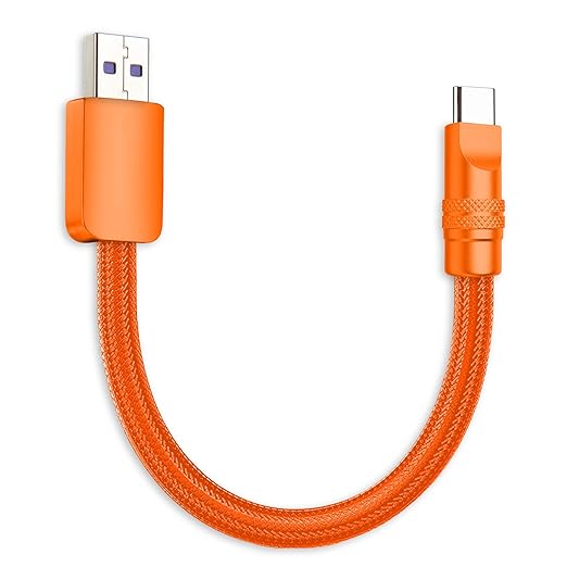 chubbycable Cute Chubby 120W Short USB C Cable Power Bank Fast Charging Cable Nylon Braided Charger Cord Compatible with iPhone 17-15 Series iPad, Orange+Orange, USB-A to Type-C, 1.64FT