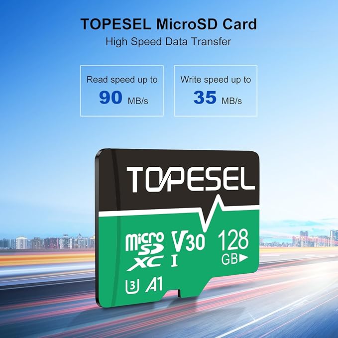 TOPESEL 128GB Micro SD Card 2 Pack with Adapter, High Speed TF Card, Memory Card microSDXC for Camera, Smartphone, Tablet, Dash Cam, Drone, UHS-I, U3, A1, 4K UHD, V30