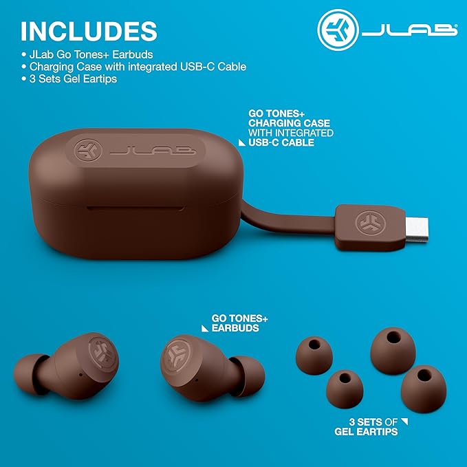 JLab Go Air Tones+ True Wireless Earbuds Designed with Auto On and Connect, Touch Controls, 32+ Hours Bluetooth Playtime, EQ3 Sound, and Dual Connect, Natural Earthtone Color (4625 W)