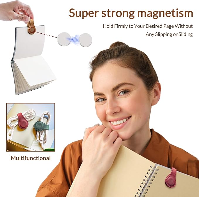 Personalized Leather Magnetic Bookmarks - 26 Letters Name Initial Vintage Engraved Bookmark Book Marker Clips Customized Gifts for Readers Kids Book Lovers Classmate (Brown, W)