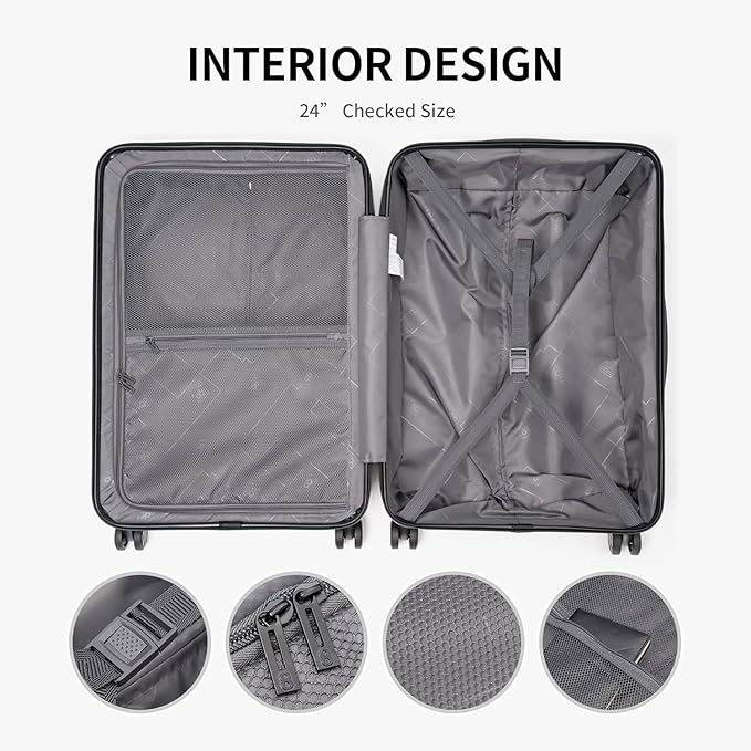 LEVEL8 Grace Luggage Sets Hardshell Suitcase with Wheels, Sturdy Large Suitcase Tsa Lock 20 Inch Expandable Carry on 24 Inch 28 Inch Checked Luggage, 3-Piece Set (20/24/28), Champagne