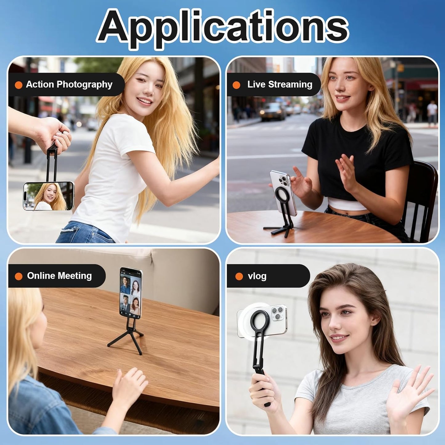 Portable Phone Holder Mini Tripod for Magnetic Tripod with Strong Magnet, 5 in 1 Portable Pocket Size, Tripods with 180° Rotation for Content Creation, Streaming, Photography