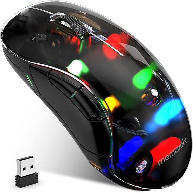 memzuoix 2.4G LED Wireless Mouse, Rechargeable Ergonomic Mouse with Detachable Cover, 1200 DPI Portable Optical Computer Mouse with USB Receiver for Laptop, PC, Desktop and MacBook, 5 Buttons-Black