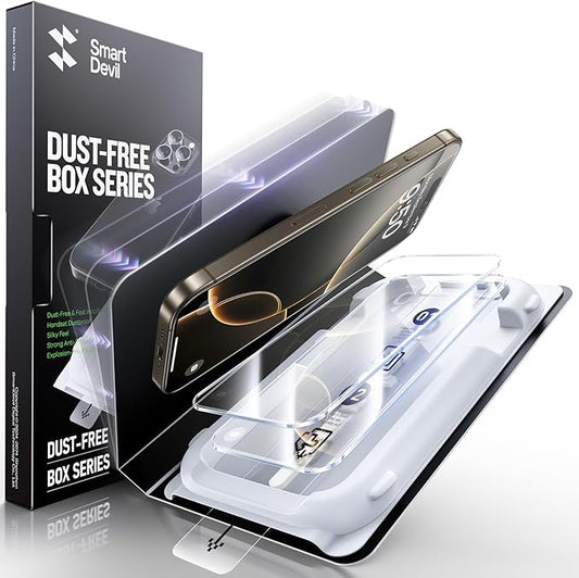 SMARTDEVIL 3 Pack Screen Protector for iPhone 16 Pro, Bubble-and-Dust-Free Box, HD Tempered Glass, Military Grade Shatterproof & Ultra Durable, Easy Installation