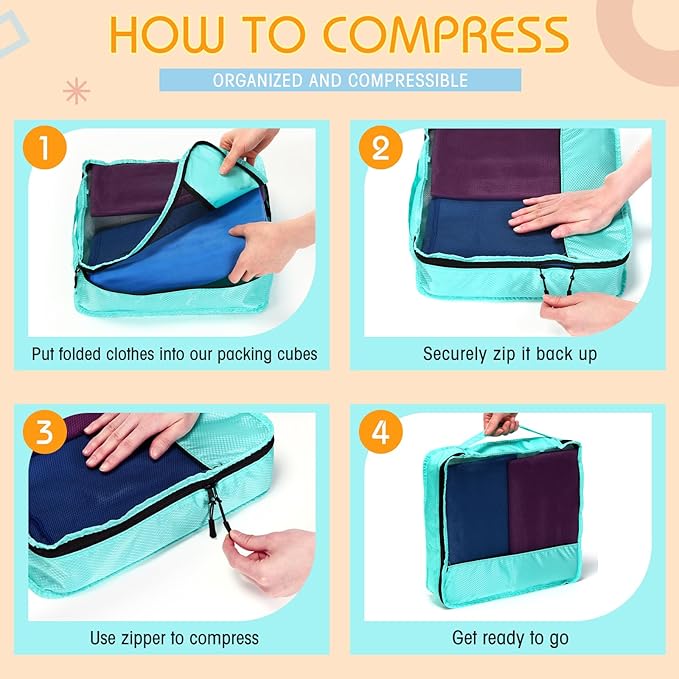 5 Pcs Packing Cubes for Suitcase Large Travel Cubes Carry on Luggage Organizer Bags for Clothes Accessories(Mixed,Pastel)