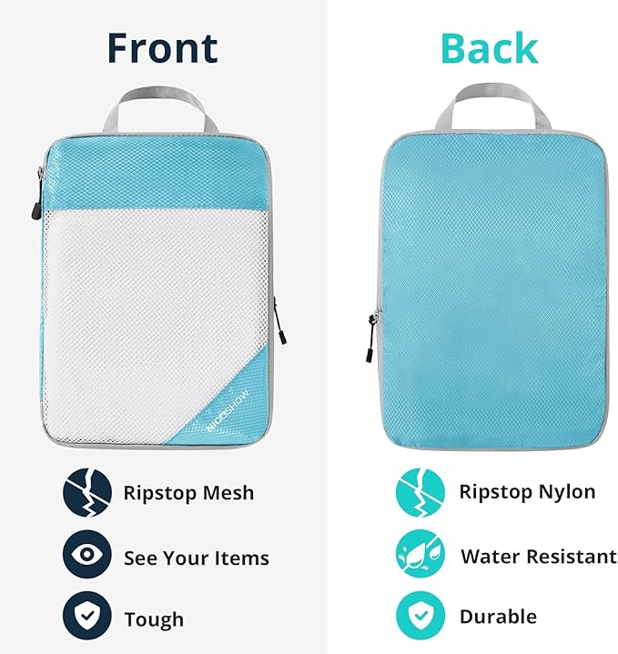 Compression Packing Cubes 3 Set, Compressible Space-Saving Packing Cubes for Travel - Compression Bags, Luggage Organizer, Travel Essentials for Women, Teal