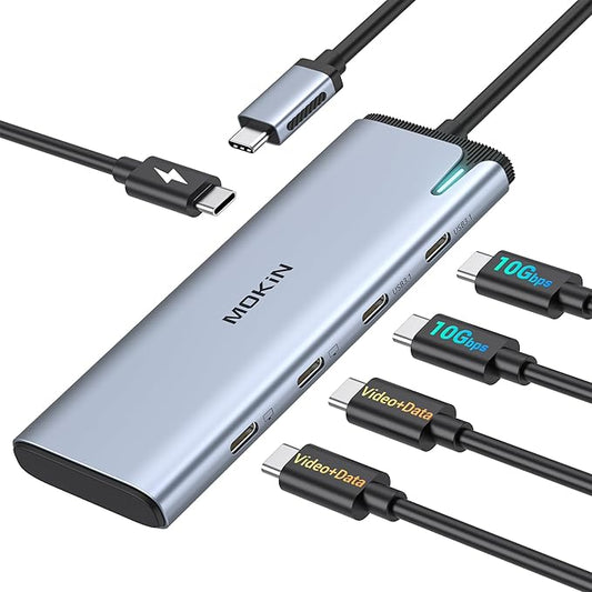 USB C to USB C Hub Dual Monitor, USBC Splitter with 4K@60Hz DP Alt Mode Video Output, 10Gbps Data Transfer, 100W PD Charging, Dual Monitor Adapter for Laptop, Portable Monitor and More Type C Devices
