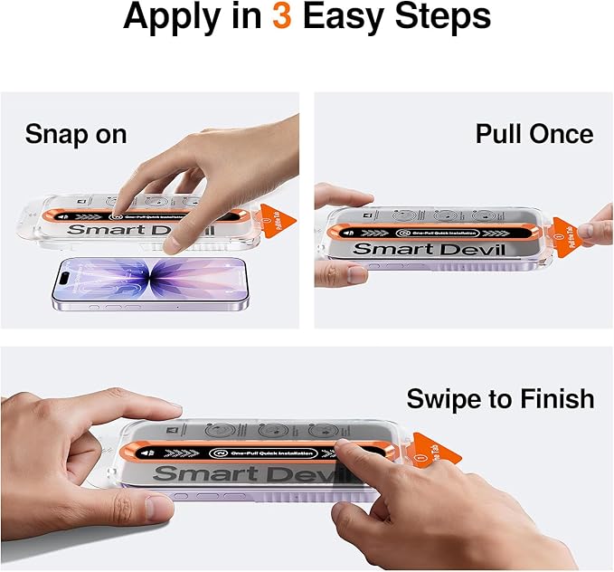 SMARTDEVIL 2 Pack Screen Protector for iPhone 17, 9H Hardness Military Grade Shatterproof HD Tempered Glass, Easy to Install, Bubble-Free and-Dust-Free Box