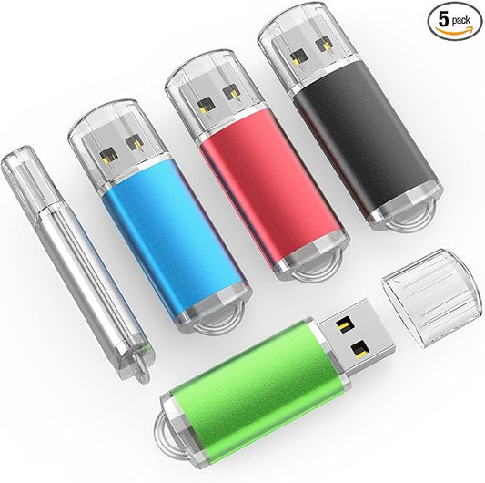 TOPESEL USB Flash Drive 5 Pack 64GB USB 2.0 Flash Drive Memory Stick USB Drive Jump Drive USB Storage Flash Drives Pen Drive Thumb Drives (5 Mixed Colors: Black Blue Green Red Silver)