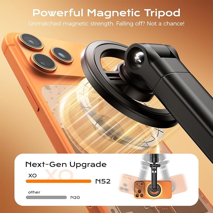 2025 Upgraded Magnetic Phone Tripod,51" Adjustable and Foldable Selfie Stick Tripod for iPhone with Remote,Strong Magnet Selfie Stick Stand for Traveling, Recording,Taking Selfies and Live Streaming