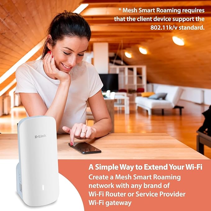 D-Link E30 AX3000 Mesh WiFi 6 Range Extender, Universal Compatibility, Gigabit Ethernet Port, Covers up to 2800 sq. ft, Whole Home Internet Signal Booster