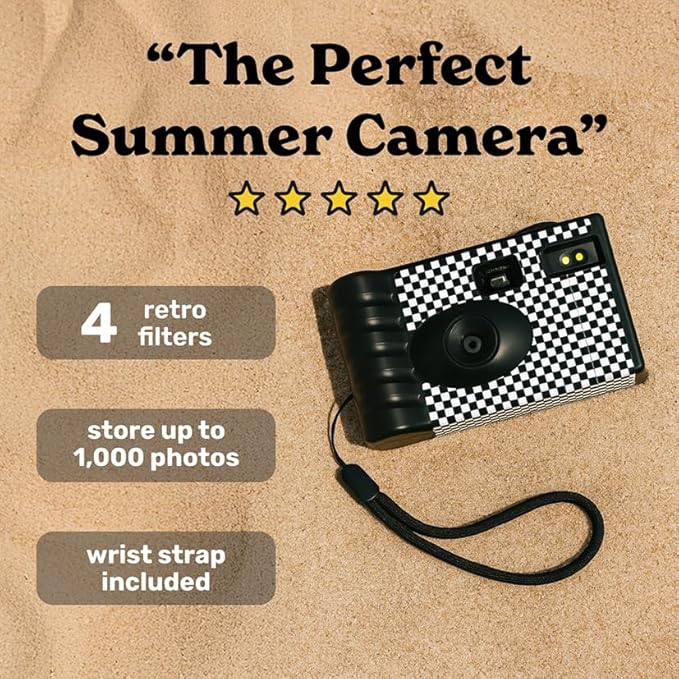 LENSY Screen Free Digital Camera | Four Built in Filters | Rechargeable, 8mp, Lightweight, Focus-Free, Auto-Flash, Easy-to-Use, Reusable, Retro Film-Style Photos (Holographic)