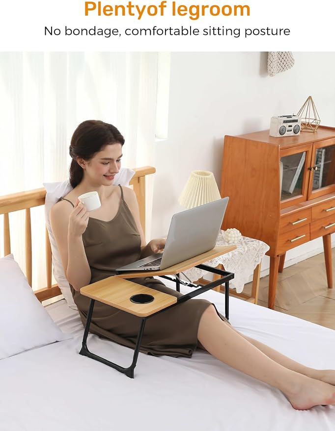 Lap Desk for Couch/Sofa/Floor, 5-Angle Adjustable Bed Desk with Foldable Legs &Cup Holder, Light Weight Bed Tray Table for Writing/Eating/Reading, Portable Laptop Stand for Adults, Kids