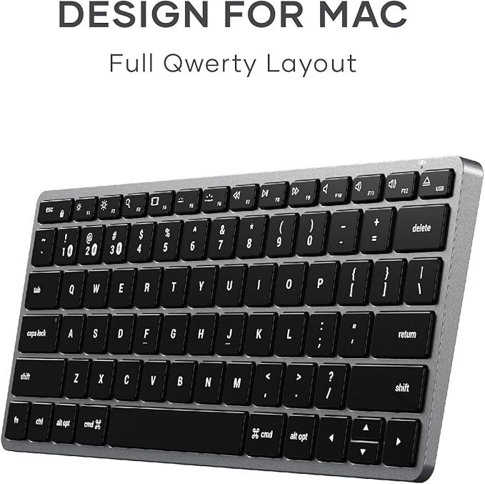 Satechi Slim X1 Bluetooth Backlit Keyboard for Mac, Illuminated Keys & Multi-Device Sync, for MacBook Air/Pro M4, iPad Air/Pro M4/M3, iPad mini, Mac mini, iMac - Space Gray