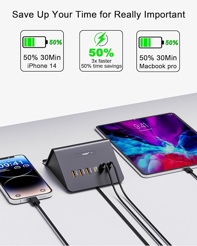Multi-Device Charging Station, 100W GaN 6-Port USB C Charger Hub with 45W PD Wall Adapter & 15W Wireless Charger. Compatible with iPhone, iPad, Samsung & Laptops. Fast & Efficient (100W-3C3A-G)