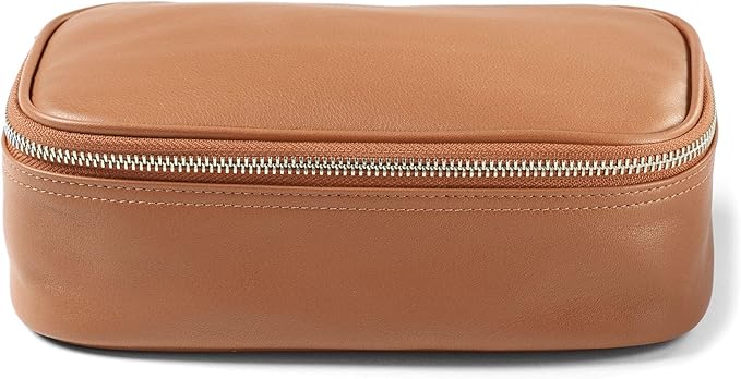 Leatherology Cognac Medium Travel Organizer - Zipped mesh storage pocket, elastic loops for organization, metal zipper with leather pull