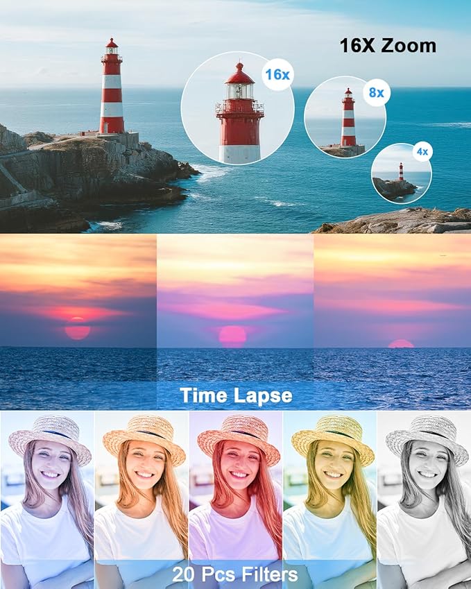 Digital Camera, 4K 64MP Cameras for Photography, Point and Shoot Digital Camera with Auto Focus, Dual Camera, Flash, 16X Zoom, Anti Shake, 32GB Card, Compact Vlogging Camera for Teens, Adults