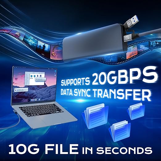 UseBean 20Gbps USB C 3.2 Gen 2 Cable Short 1FT 2Pack, 240W Right Angle USBC Cable with USB to USB C Adapter, 5K/4K Video Type-C Monitor Cord for iPhone 17/17 Air/17 Pro/17 Pro Max/16/15, MacBook